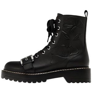 Zara Floral Embossed Combat Boots